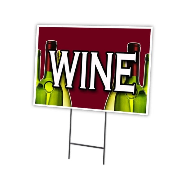 Wine Yard Sign & Stake outdoor plastic coroplast window, C-1824-DS-Wine